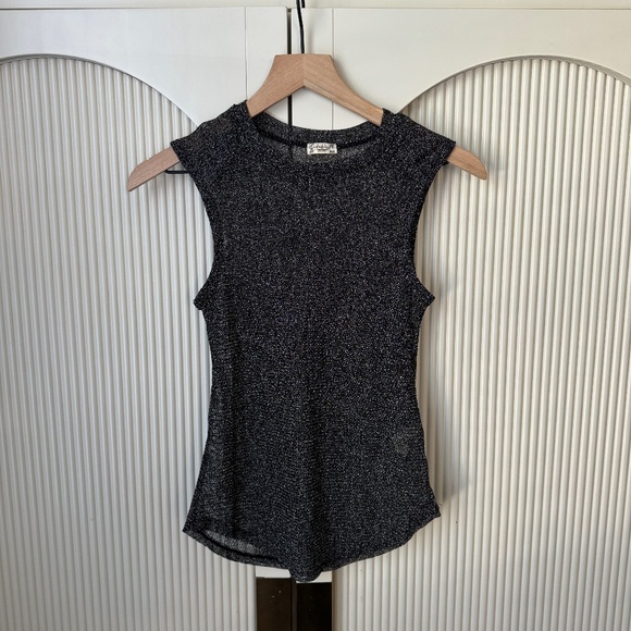 Free People Mesh Sparkle Tank, Base Layer size Small NWOT Silver New Years Eve - Picture 1 of 6